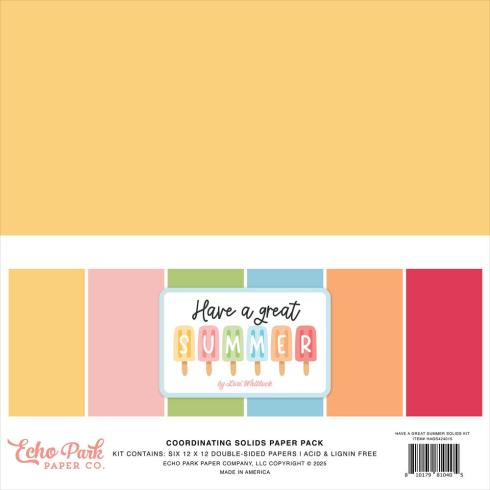 Echo Park - Cardstock "Have A Great Summer" Coordinating Solids Paper 12x12 Inch - 6 Bogen 