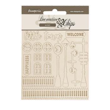 Stamperia - Holzteile 14x14 cm "Little Town" Decorative Chips