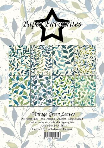 Paper Favourites - Designpapier "Vintage Green Leaves" Paper Pack A5 - 24 Bogen