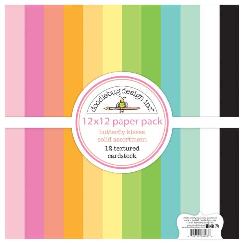 Doodlebug Design - Textured Cardstock "Butterfly Kisses" Solid Paper Pack 12x12 Inch - 12 Bogen