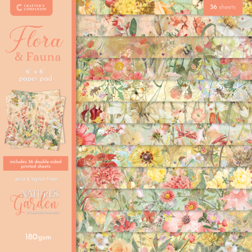 Crafters Companion - Designpapier "Flora & Fauna" Paper Pack 6x6 Inch - 24 Bogen