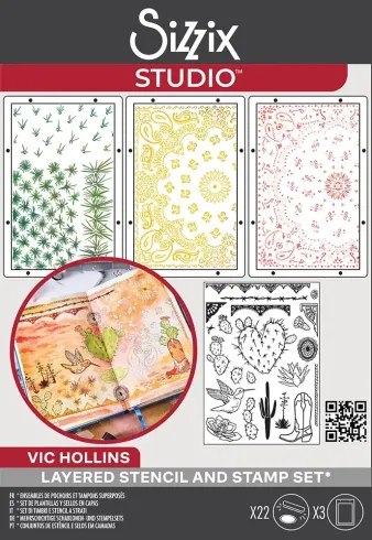 Sizzix - Schablone & Stempelset "Western" Stencil & Clear Stamps by Vic Hollins