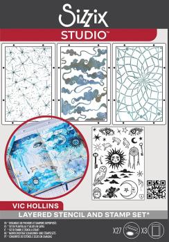 Sizzix - Schablone & Stempelset "Dreamscape" Stencil &  Clear Stamps by Vic Hollins