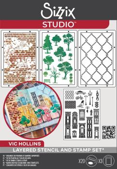 Sizzix - Schablone & Stempelset "City Life" Stencil &  Clear Stamps by Vic Hollins