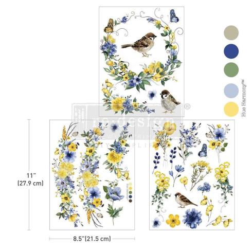 Re-Design with Prima - Transfer Aufkleber 8,5x11 Inch "Sunlit Aviary" Decor Transfer 3 Bogen 