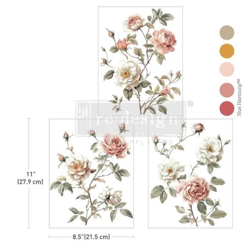 Re-Design with Prima - Transfer Aufkleber 8,5x11 Inch "Creamy Blush Blooms" Decor Transfer 3 Bogen 