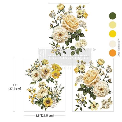 Re-Design with Prima - Transfer Aufkleber 8,5x11 Inch "Yellow Bliss" Decor Transfer 3 Bogen 