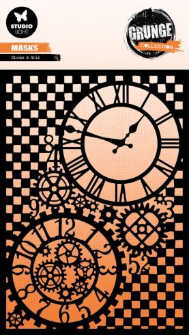 Studio Light - Schablone "Clocks & Grid" Stencil Grunge Collection