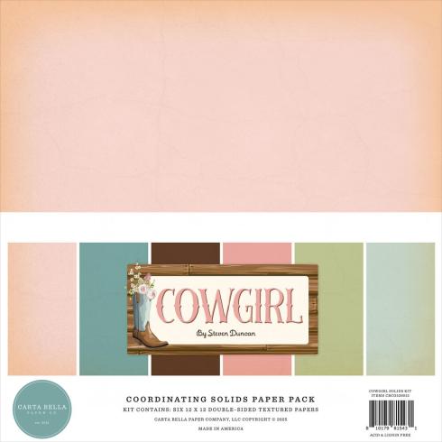 Carta Bella - Cardstock "Cowgirl" Coordinating Solids Paper Pack 12x12 Inch - 6 Bogen