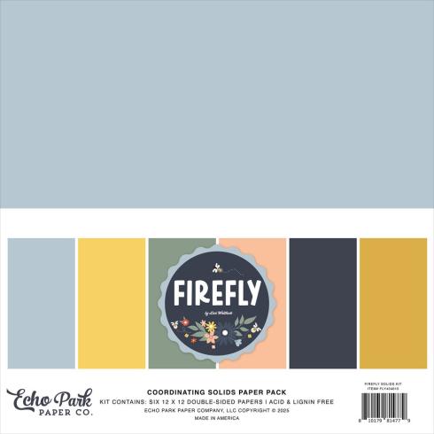 Echo Park - Cardstock "Firefly" Coordinating Solids Paper 12x12 Inch - 6 Bogen 