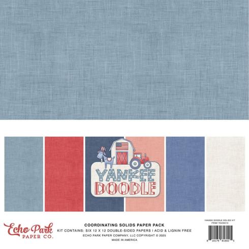 Echo Park - Cardstock "Yankee Doodle" Coordinating Solids Paper 12x12 Inch - 6 Bogen 