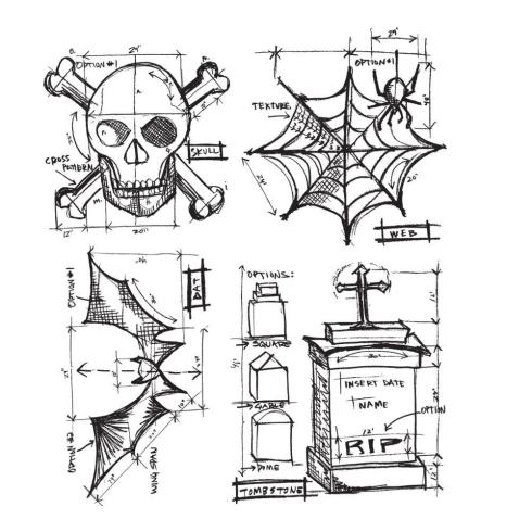 Stampers Anonymous - Gummistempelset "Halloween Blueprint" Cling Stamp Design by Tim Holtz