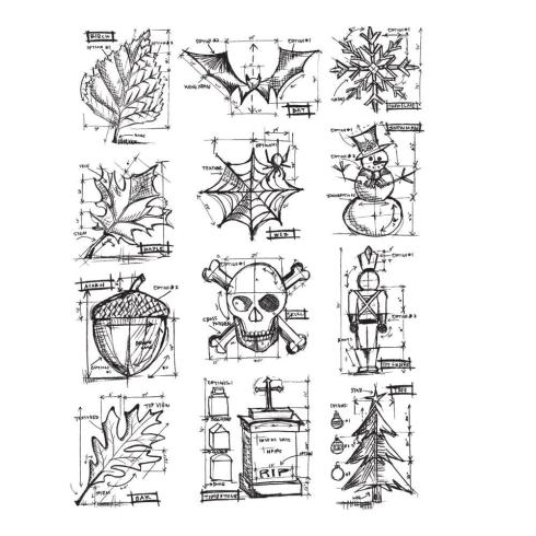 Stampers Anonymous - Gummistempelset "Mini Blueprints" Cling Stamp Design by Tim Holtz