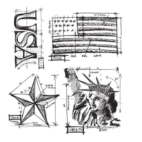 Stampers Anonymous - Gummistempelset "Americana Blueprint" Cling Stamp Design by Tim Holtz