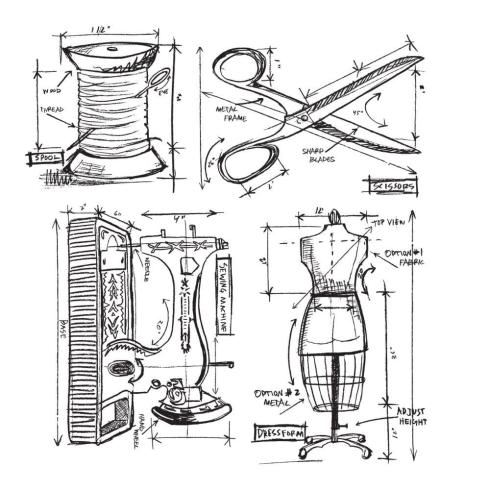 Stampers Anonymous - Gummistempelset "Sewing Blueprint" Cling Stamp Design by Tim Holtz
