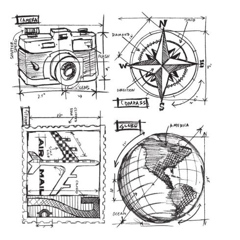 Stampers Anonymous - Gummistempelset "Travel Blueprint" Cling Stamp Design by Tim Holtz