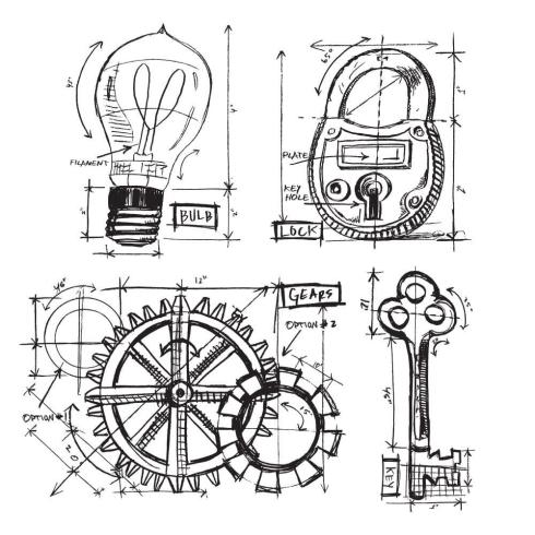 Stampers Anonymous - Gummistempelset "Industrial Blueprint" Cling Stamp Design by Tim Holtz