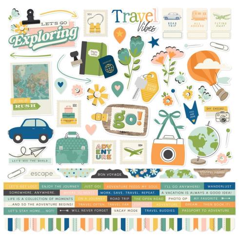 Simple Stories - Aufkleber "Happy Travels" Cardstock Sticker 