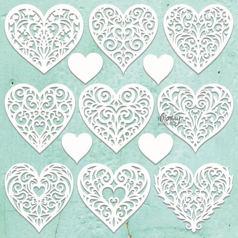Mintay Papers - Stanzteile "Hearts Filigree" Chipboard - Chippies Decor 12x12 Inch