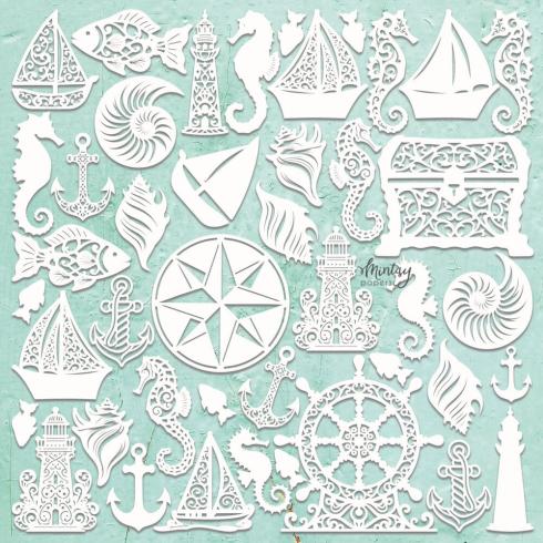 Mintay Papers - Stanzteile "Seashore Filigree" Chipboard - Chippies Decor 12x12 Inch