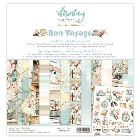 Mintay Papers - Designpapier "Bon Voyage" Scrapbooking Paper Pad 12x12 Inch - 12 Bogen