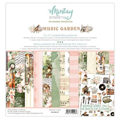 Mintay Papers - Designpapier "Music Garden" Scrapbooking Paper Pad 12x12 Inch - 12 Bogen