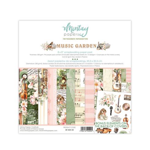 Mintay Papers - Designpapier "Music Garden" Scrapbooking Paper Pad 8x8 Inch - 24 Bogen