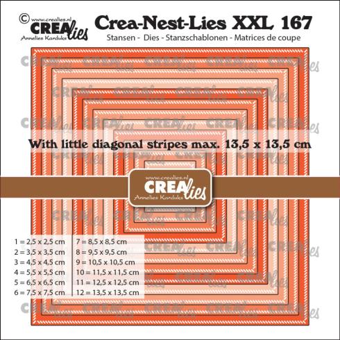 Crealies - Stanzschablone "No. 167 Squares with Little Diagonal Stripes" Crea-Nest-Lies XXL Dies