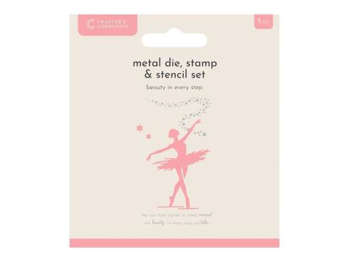 Crafters Companion - Stempelset, Stanzschablone & Schablone "Beauty in Every Step" Stamp, Dies & Stencil