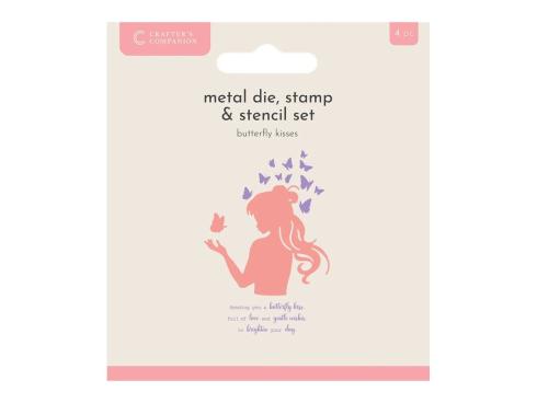 Crafters Companion - Stempelset, Stanzschablone & Schablone "Butterfly Kisses" Stamp, Dies & Stencil