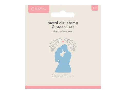 Crafters Companion - Stempelset, Stanzschablone & Schablone "Cherished Moments" Stamp, Dies & Stencil