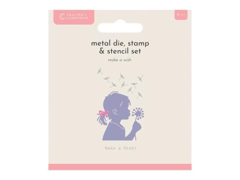 Crafters Companion - Stempelset, Stanzschablone & Schablone "Make a Wish" Stamp, Dies & Stencil