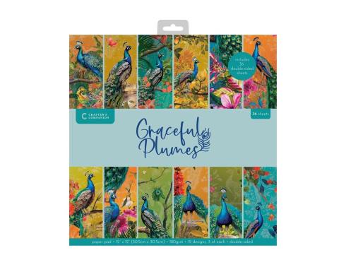 Crafters Companion - Designpapier "Graceful Plumes" Paper Pack 12x12 Inch - 36 Bogen