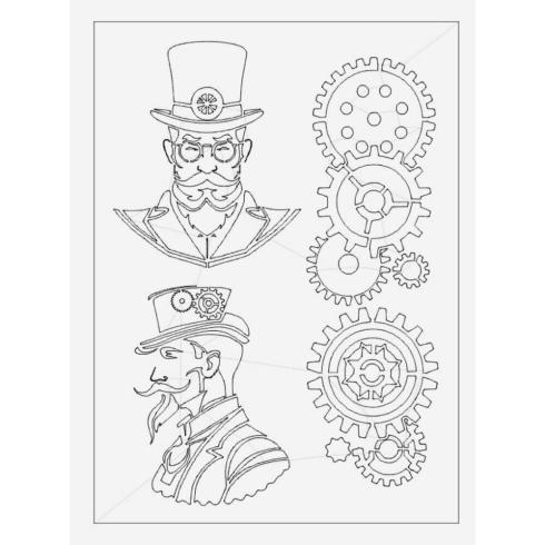 IndigoBlu - Schablone "Steampunk Gents" Stencil 8x5 Inch