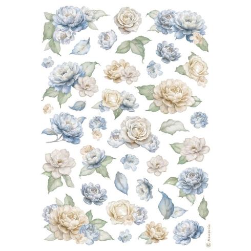 Stamperia - Decopatch Papier "Roses and Blue Flowers Pattern" Decoupage A4 - 6 Bogen  