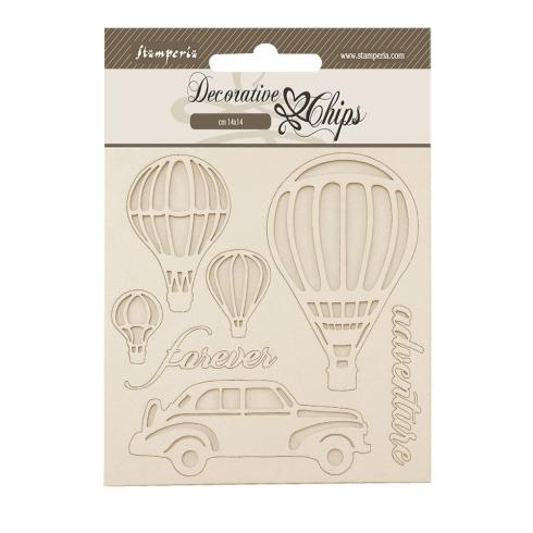 Stamperia - Holzteile 14x14 cm "Air Balloons" Decorative Chips