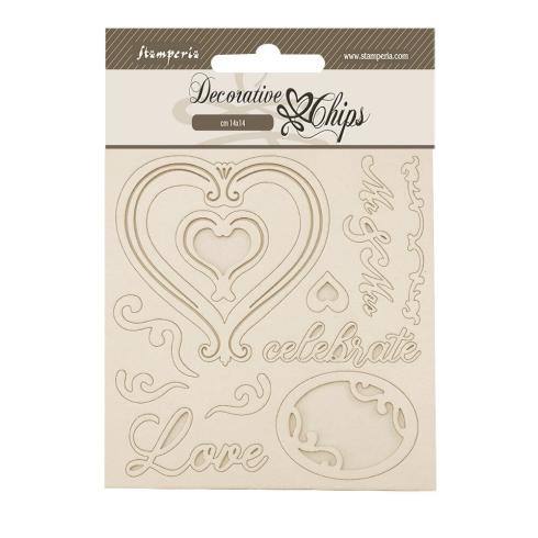 Stamperia - Holzteile 14x14 cm "Hearts" Decorative Chips