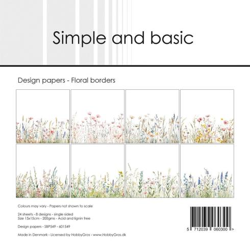 Simple and Basic - Designpapier "Floral Borders" Paper Pack 6x6 Inch - 24 Bogen 