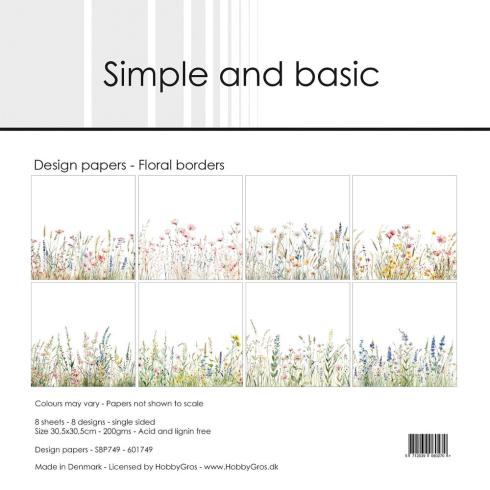 Simple and Basic - Designpapier "Floral Borders" Paper Pack 12x12 Inch - 8 Bogen 