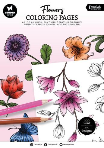 Studio Light - Ausmalbilder "Flowers" Coloring Pages 5,8x8,3 Inch - 20 Bogen