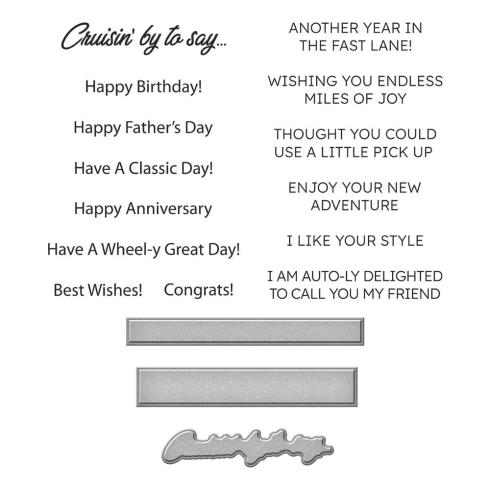 Spellbinders - Stempelset & Stanzschablone "Cruisin' By Sentiments" Clear Stamps & Dies