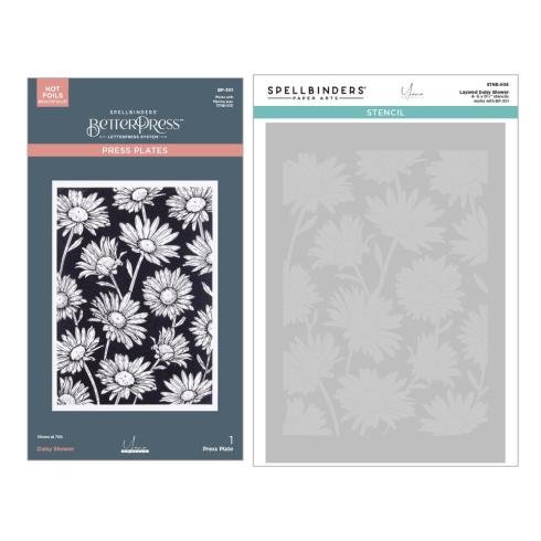 Spellbinders - Buchdrucktechnik "Daisy Shower" BetterPress Plate & Stencil