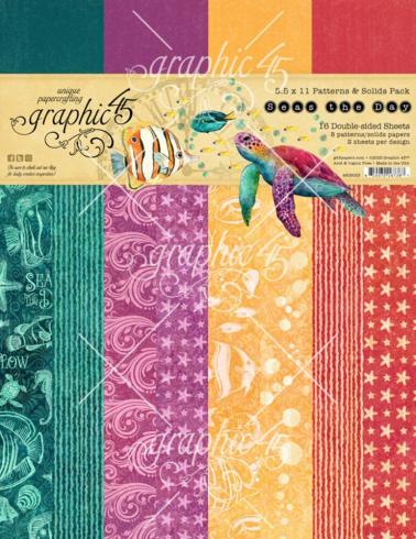 Graphic 45 - Designpapier "Seas the Day" Patterns & Solid Pad 8,5x11 Inch - 16 Bogen