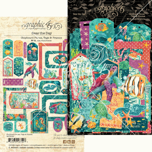 Graphic 45 - Stanzteile "Seas the Day" Chipboard Tags & Frames