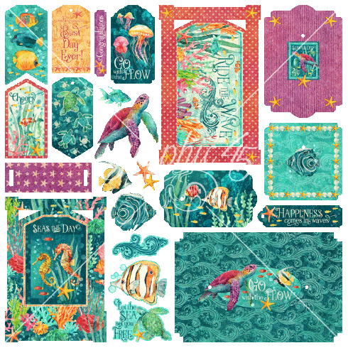 Graphic 45 - Stanzteile "Seas the Day" Chipboard Tags & Frames