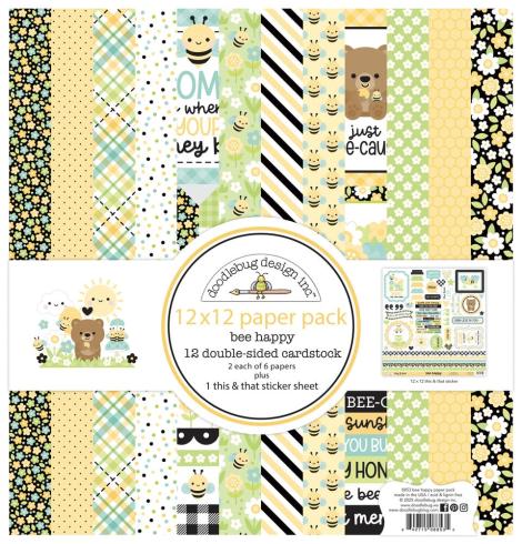 Doodlebug Design - Designpapier  "Bee Happy " Paper Pack 12x12 Inch - 12 Bogen