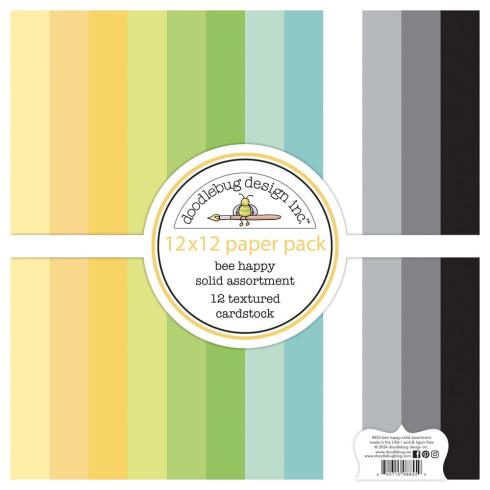 Doodlebug Design - Textured Cardstock "Bee Happy" Solid Paper Pack 12x12 Inch - 12 Bogen