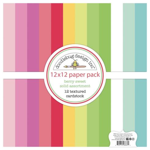 Doodlebug Design - Textured Cardstock "Berry Sweet" Solid Paper Pack 12x12 Inch - 12 Bogen