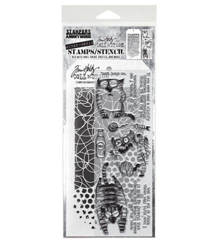 Stampers Anonymous - Stempelset & Schablone "Mixed Media #10" Clear Stamp & Stencil Design by Tim Holtz