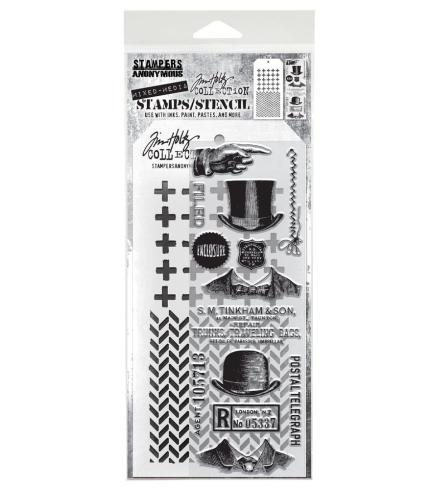 Stampers Anonymous - Stempelset & Schablone "Mixed Media #16" Clear Stamp & Stencil Design by Tim Holtz